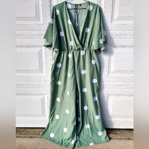 Elegant Sage Polka Dot Jumpsuit Short Sleeve